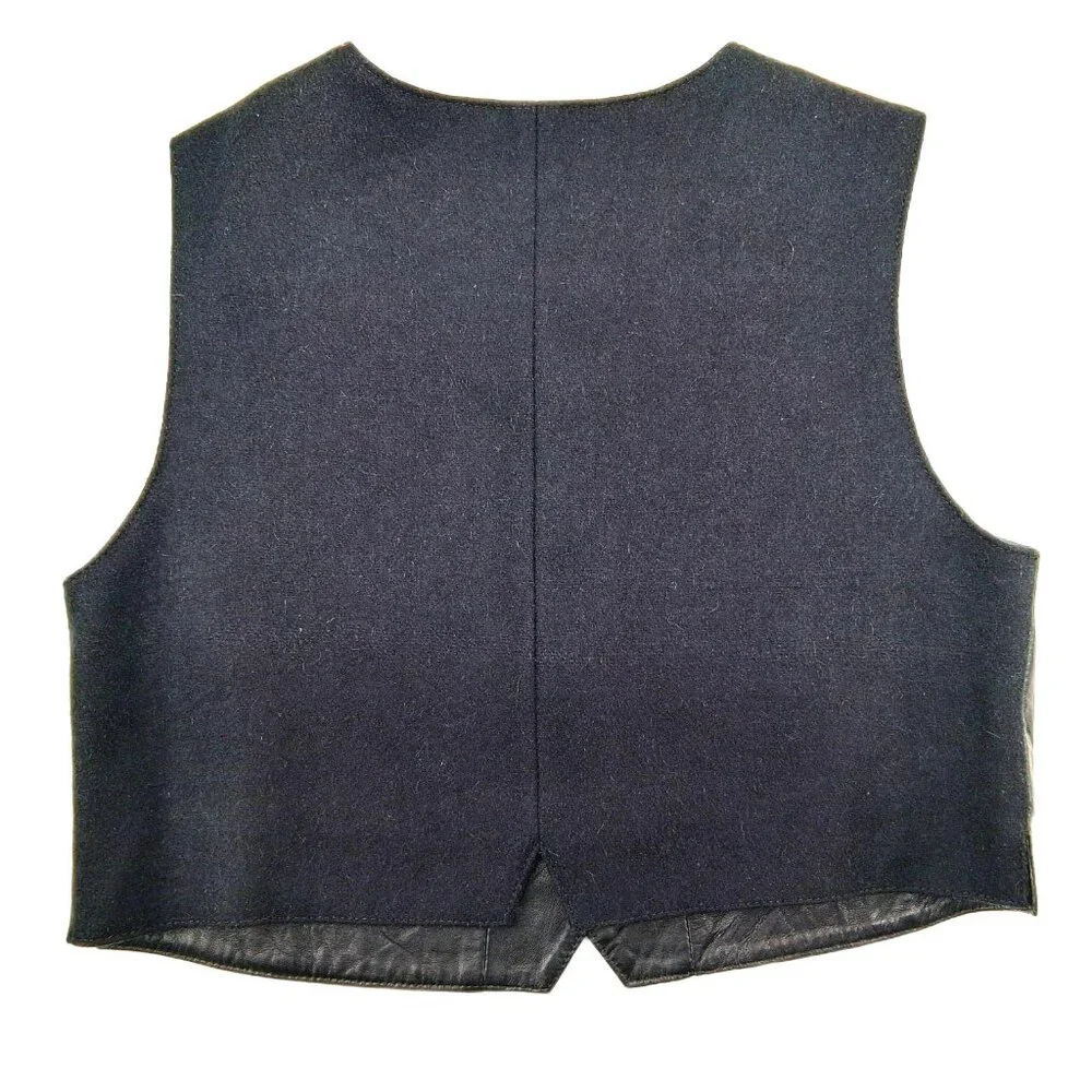 Vintage 1990s GAP Genuine Leather Vest Black Wool Back Button Front Womens S - Picture 2 of 9